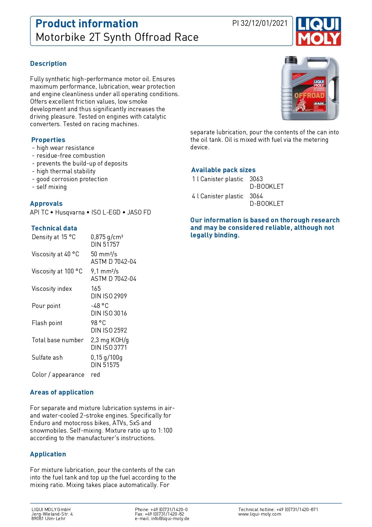 Liqui Moly 2 Stroke Offroad 2T Synth Race Motorbike Engine Oil API TC – 4 Litre - Image 2